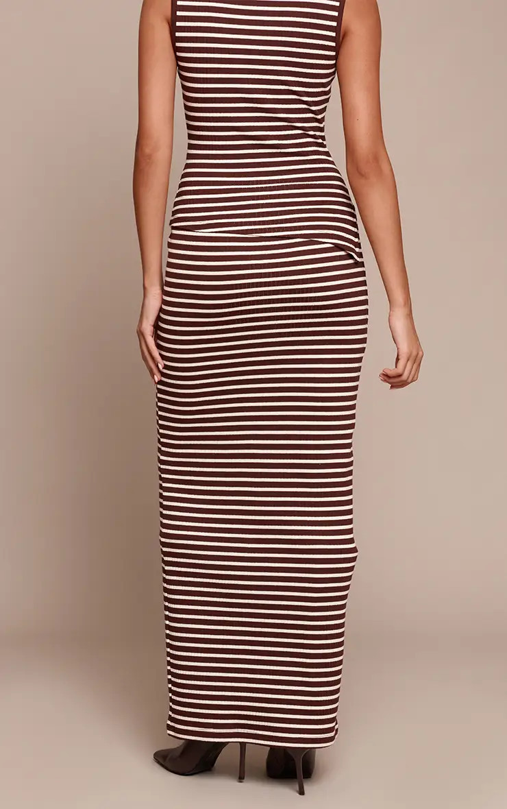 Chocolate PrettyLittleThing Stripe Maxi Skirt Co-ord | Boohoo | Boohoo.com (UK & IE)