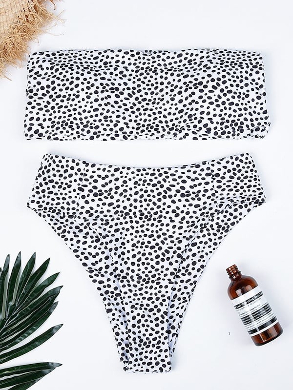 Spot Pattern Bandeau Top With High Waist Bikini | SHEIN