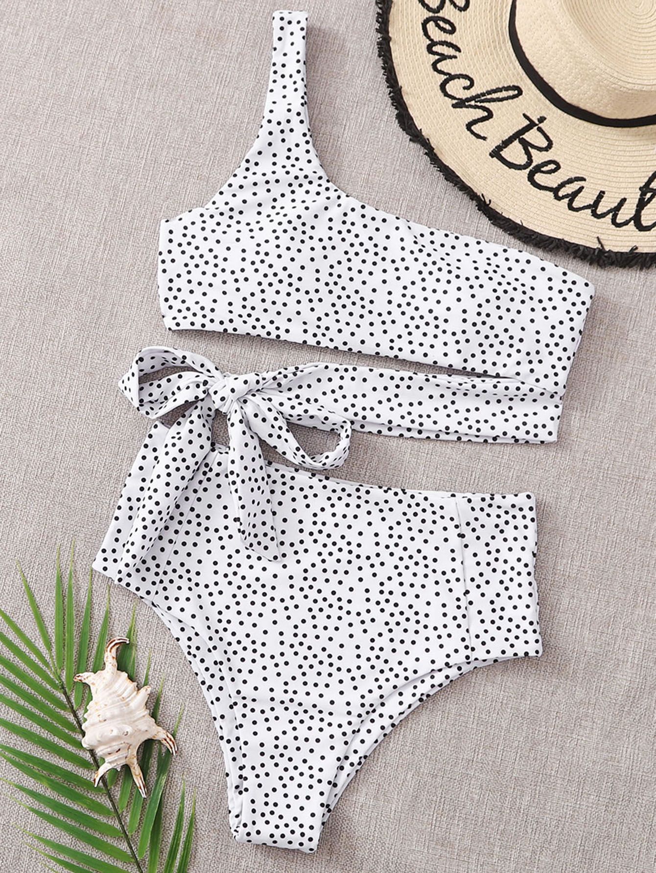 Polka Dot One Shoulder Bikini Swimsuit | SHEIN