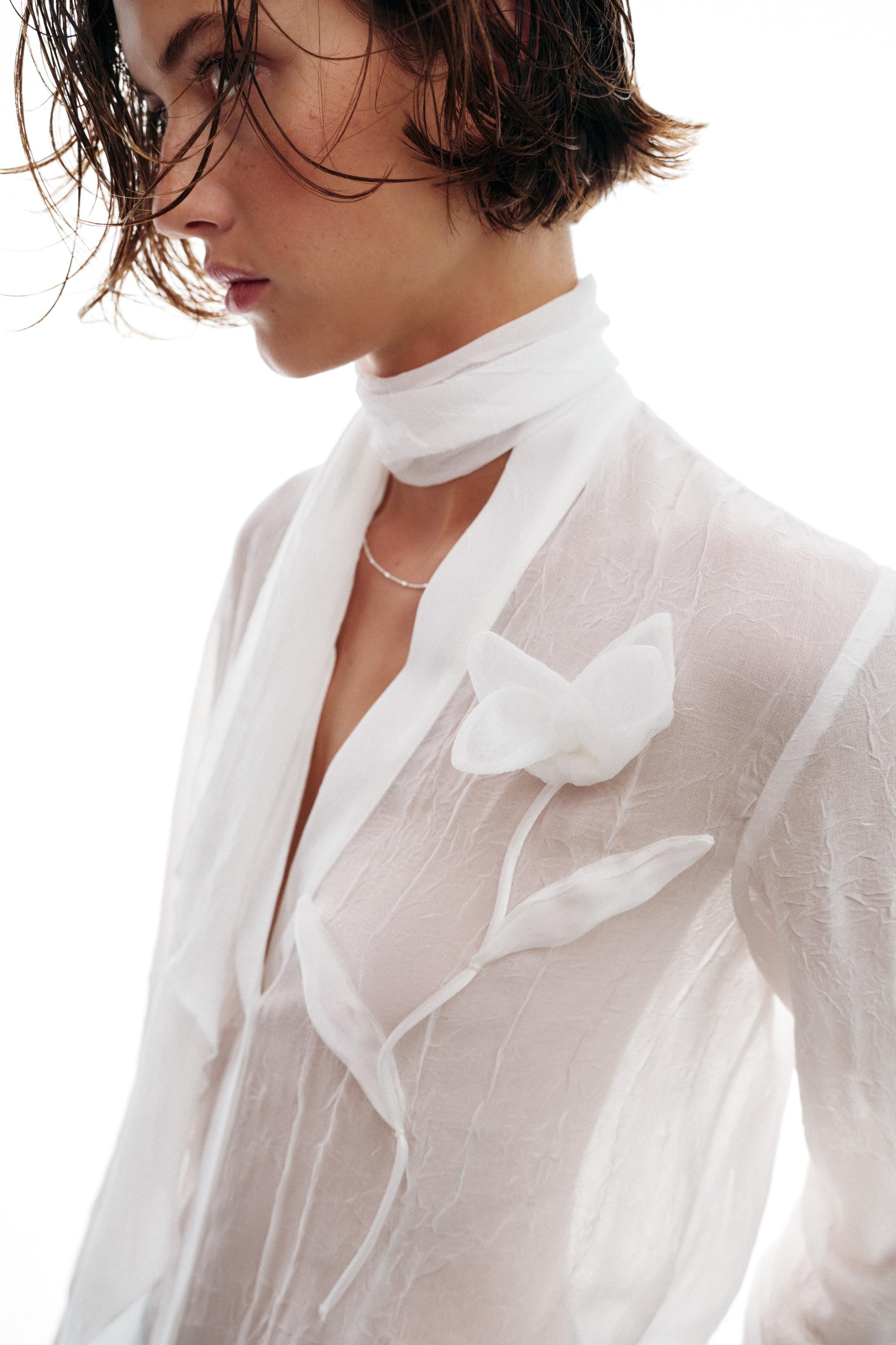 SEMI-SHEER FLOWER BLOUSE | Zara US