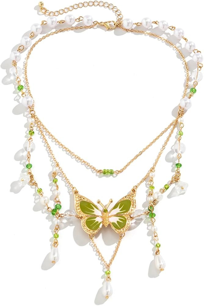 Fairy Tassel Butterfly Choker - Colorful Pendant Necklace, Elegant Bohemian Costume Jewelry for W... | Amazon (US)