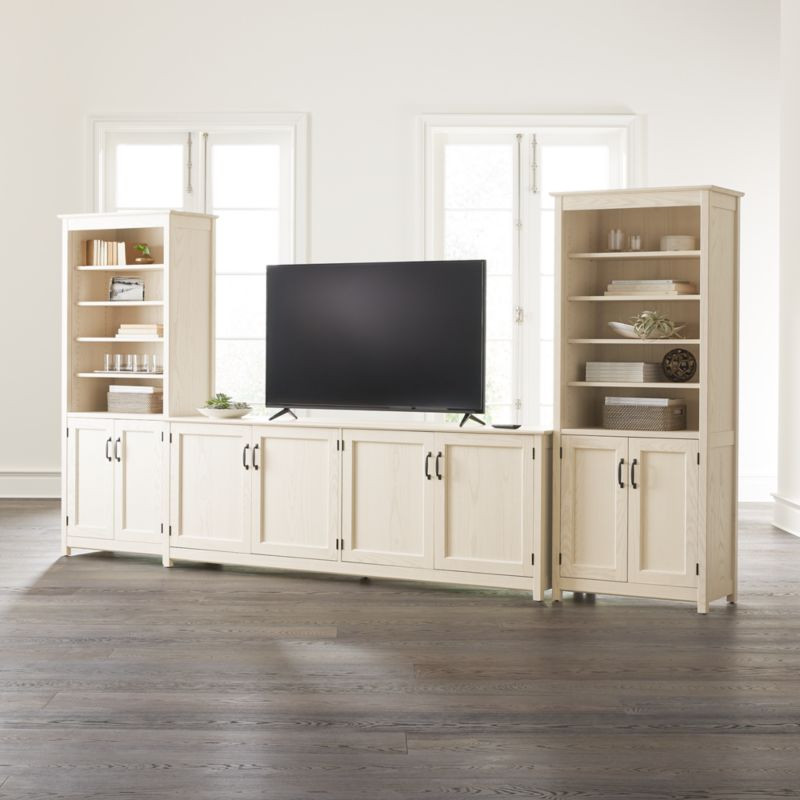 Ainsworth Cream 85" Media Center and Two 30" Towers with Glass/Wood Doors + Reviews | Crate & Bar... | Crate & Barrel