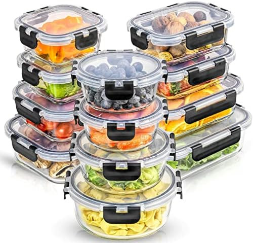 JoyJolt 24pc Borosilicate Glass Storage Containers with Lids | 12 Airtight/Freezer Safe Food Stor... | Amazon (US)