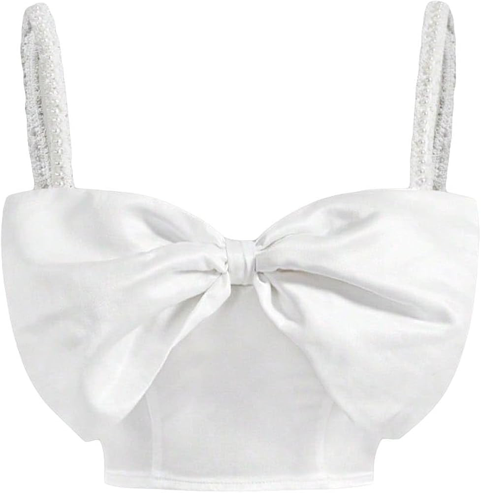 WDIRARA Women's Bow Front Cami Top Sleeveless Fitted Camisole Party Club Crop Tops | Amazon (US)