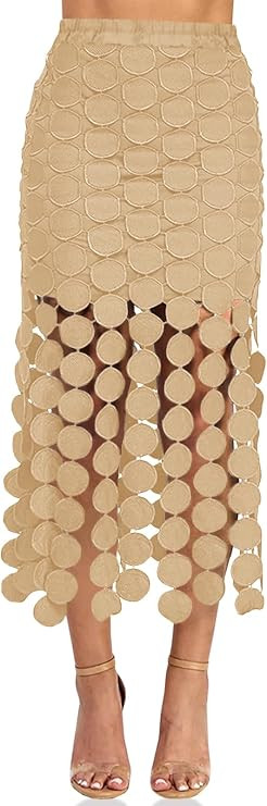 Cicy Bell Womens Hollow Out Maxi Skirts High Waist Long Fringe Boho Outfits | Circle Skirt,Summer... | Amazon (US)