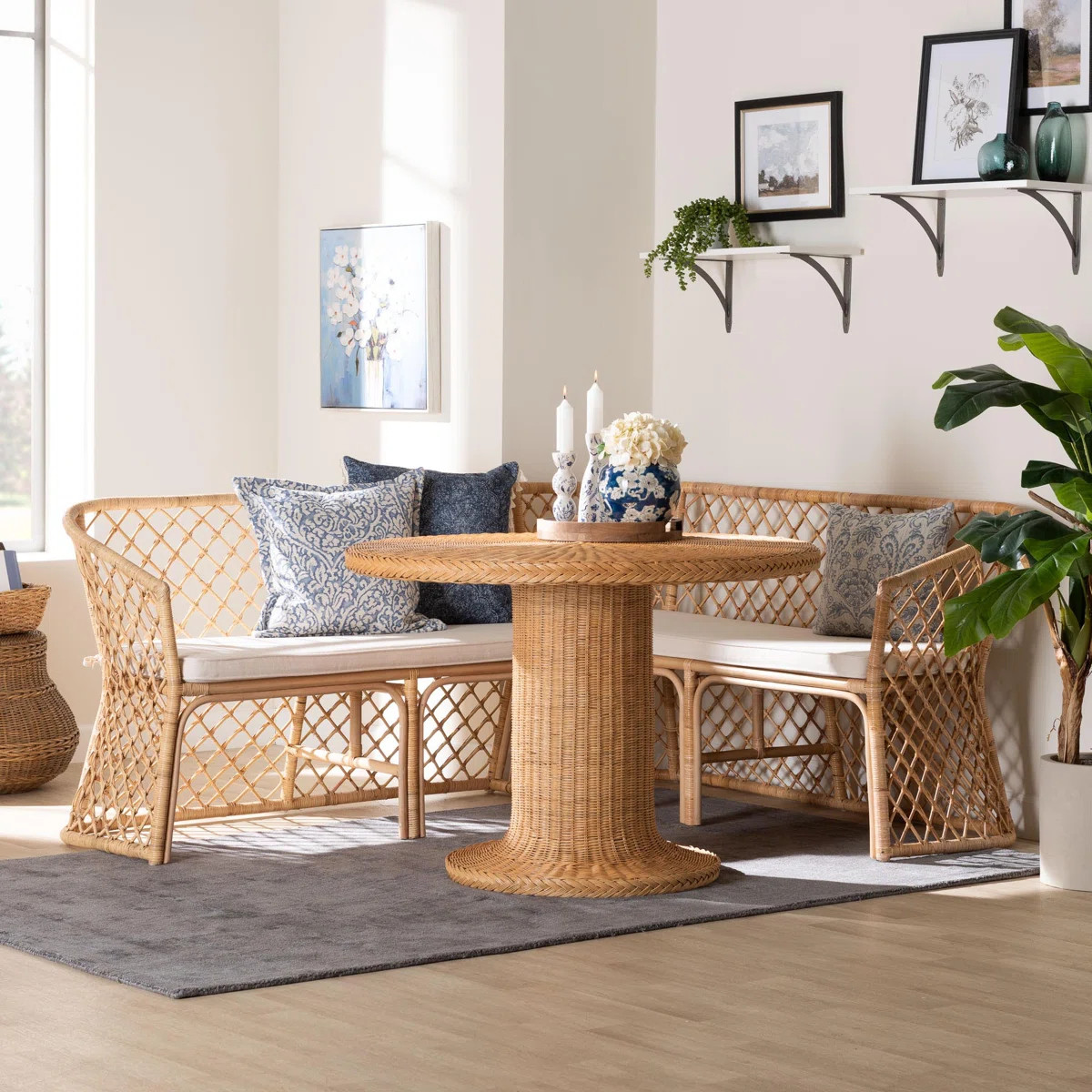 Bayou Breeze Bali & Pari Ellard Bohemian Light Honey Rattan 3-Piece Dining Nook Set | Wayfair | Wayfair North America