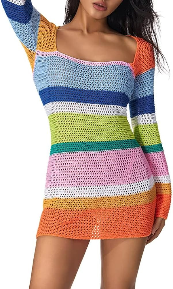 Huppeiiy New Women Sexy Crochet Knitted Dress Summer Beach Hawaii Dress | Amazon (US)