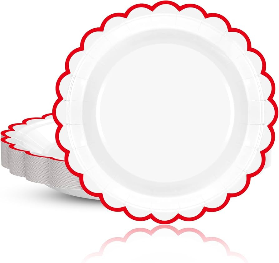 30 Pcs Red and White Paper Plates 7 Inch; White Disposable Plates with Red Trim; Scalloped Plate ... | Amazon (US)