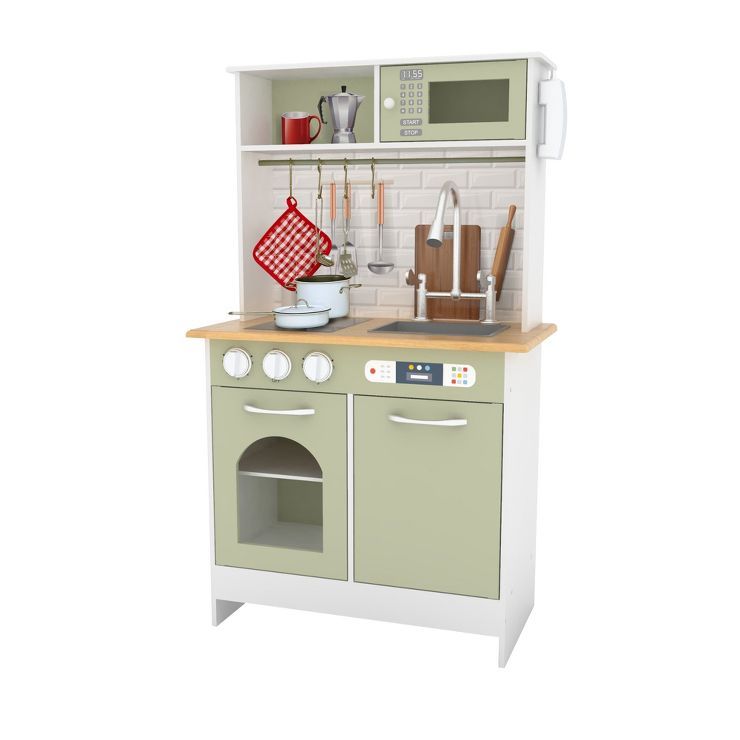 Teamson Kids Little Chef Boston Modern Wooden Kitchen Playset, White/Green | Target