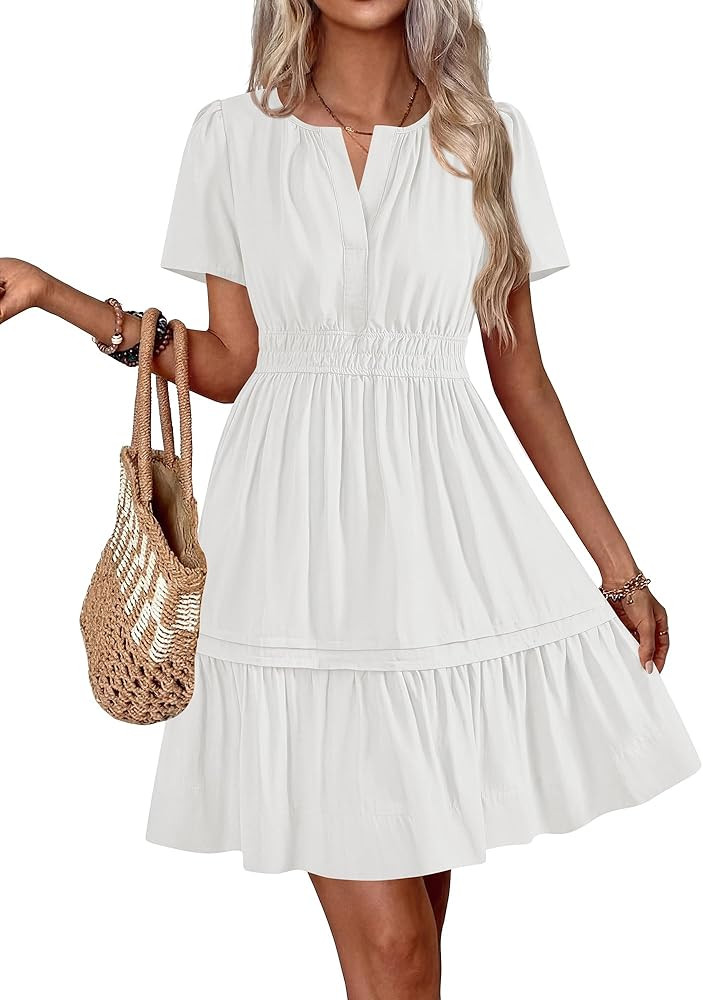 BTFBM Summer Dresses for Women 2026 Casual Boho Sundress Short Sleeve V Neck Ruffle A Line Beach ... | Amazon (US)