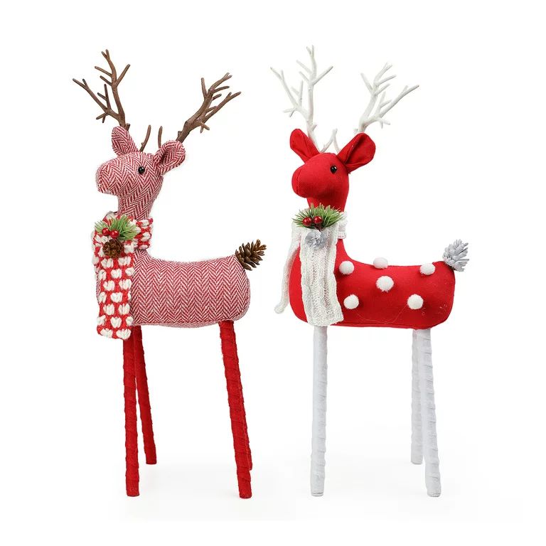 Holiday Time Large Red Fabric Deer Set of 2; Christmas Tabletop Décor | Walmart (US)
