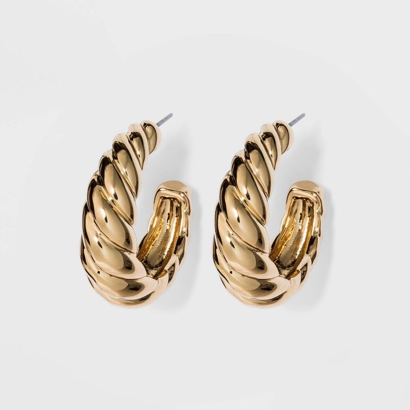 Textured Metal Small Hoop Earrings - A New Day&#8482; Gold | Target