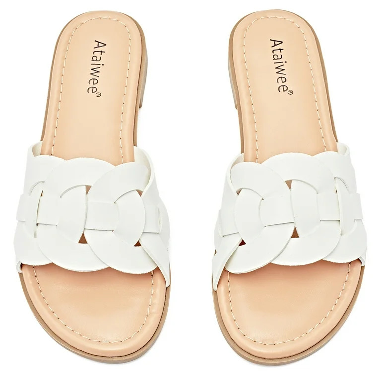 Ataiwee Women's Flat Slide Sandals - Casual Ladies Round Slip-On Cross Strap Summer Sandals. | Walmart (US)