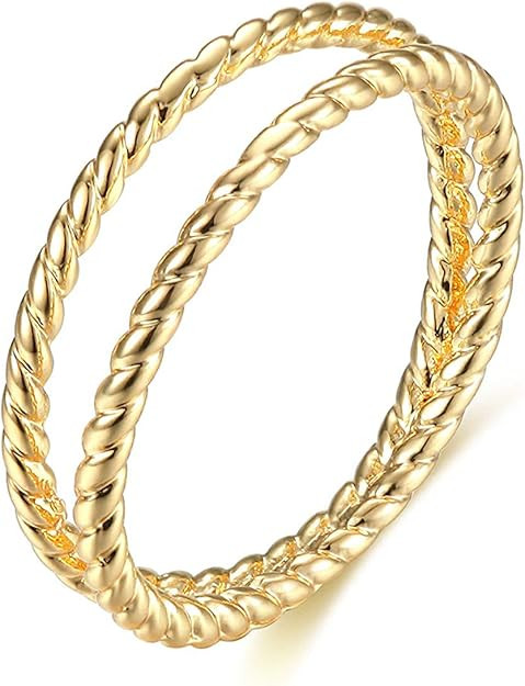 Valloey 14K Gold Filled Thin Beaded Full Bead Sterling Twisted Rope Black CZ Wedding Band Stackin... | Amazon (US)