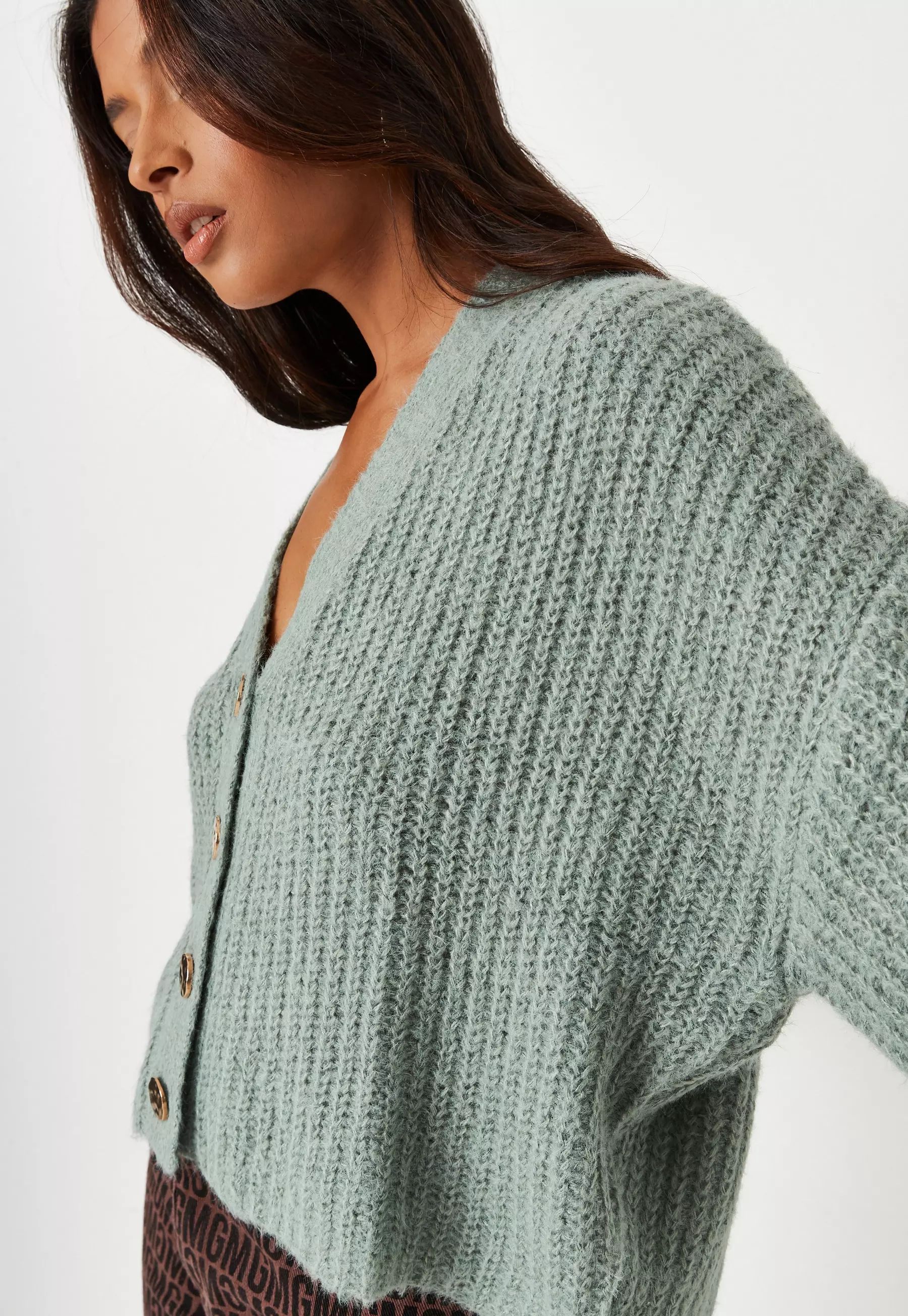 Recycled Green Soft Touch Button Knit Cardigan | Missguided (US & CA)