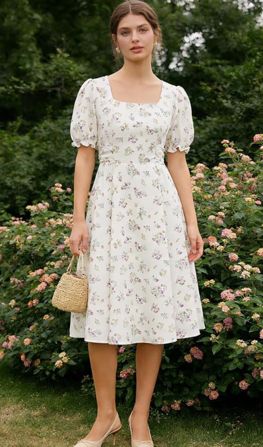 Vintage charm with cottagecore romance.🌸 This square neck midi feels like a dreamy garden party come to life. The flattering silhouette and feminine details make it perfect for weddings, brunch dates, and soft summer evenings. 

Pair with dainty heels or sandals for a timeless look.💐

#LTKSeasonal #LTKMidsize #LTKU