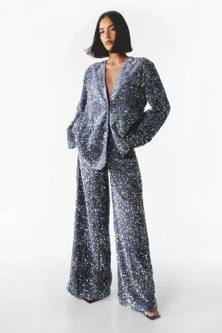Premium Two Piece Collarless Sequin Blazer | Nasty Gal (US)