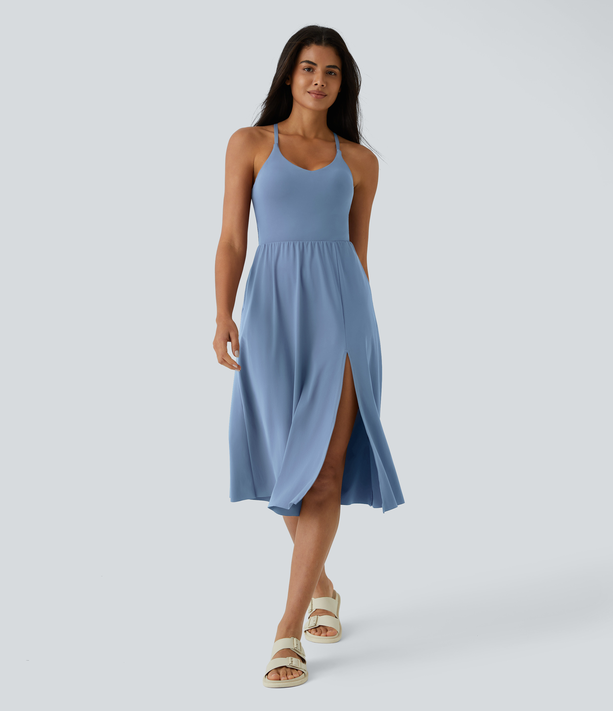 Halara Everyday Midi Chill Dress-La Land Casual Dress - Infinity - L slip dress beach dress ruched dress halter dress exercise dress | HALARA