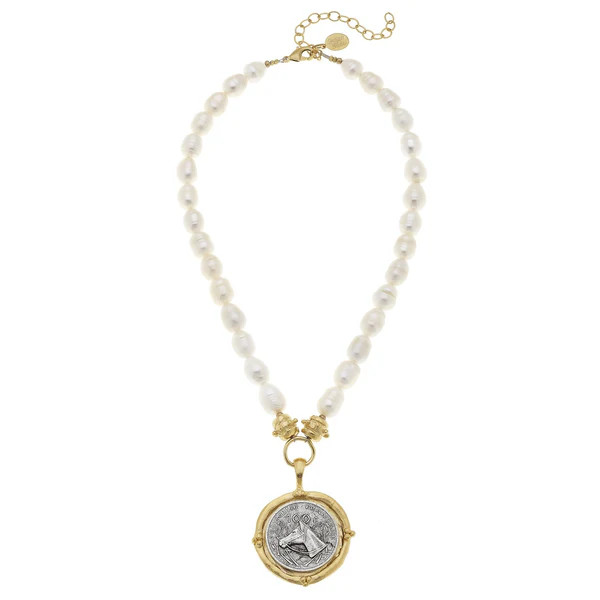 Horse Head Coin Pendant Pearl Necklace | Susan Shaw