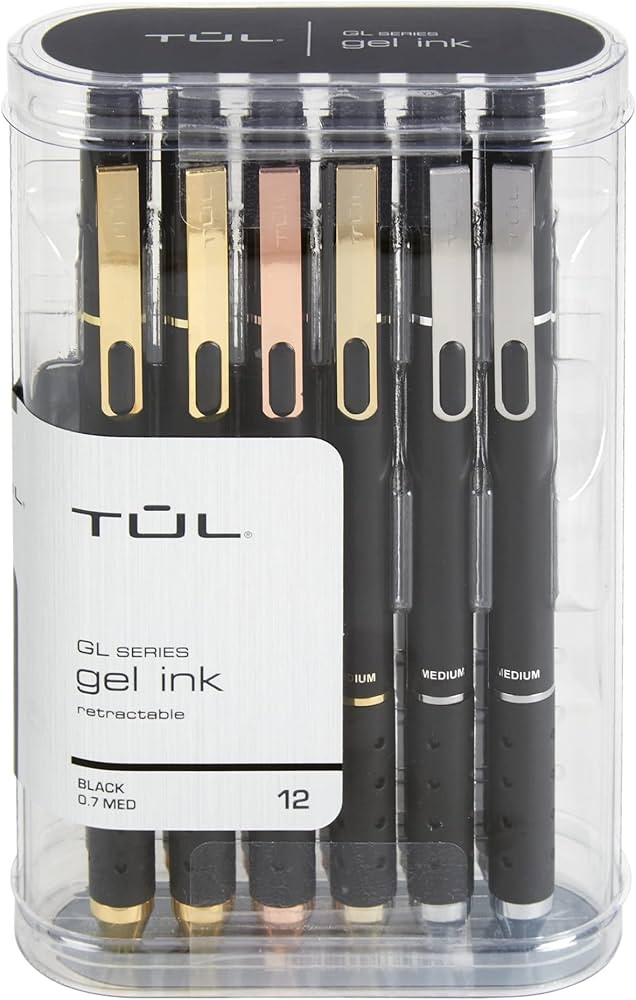 TUL® GL Series Retractable Gel Pens, Medium Point, 0.7 mm, Black Barrel, Black Ink, Pack Of 12 P... | Amazon (US)