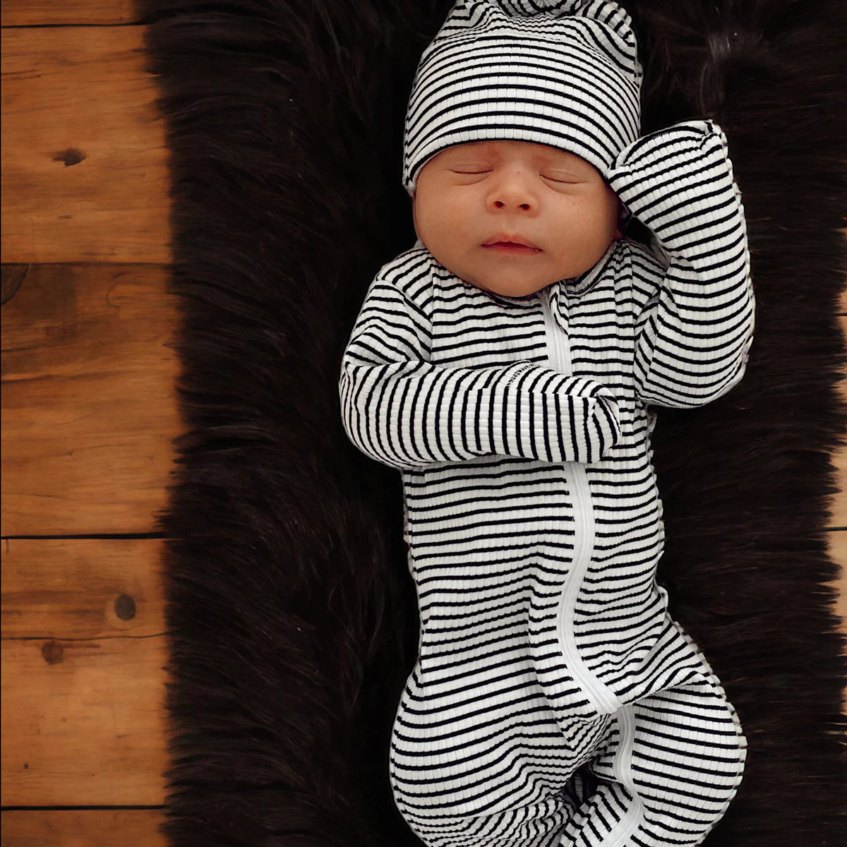 Black Stripe / Organic Ribbed Zip Footie | SpearmintLOVE