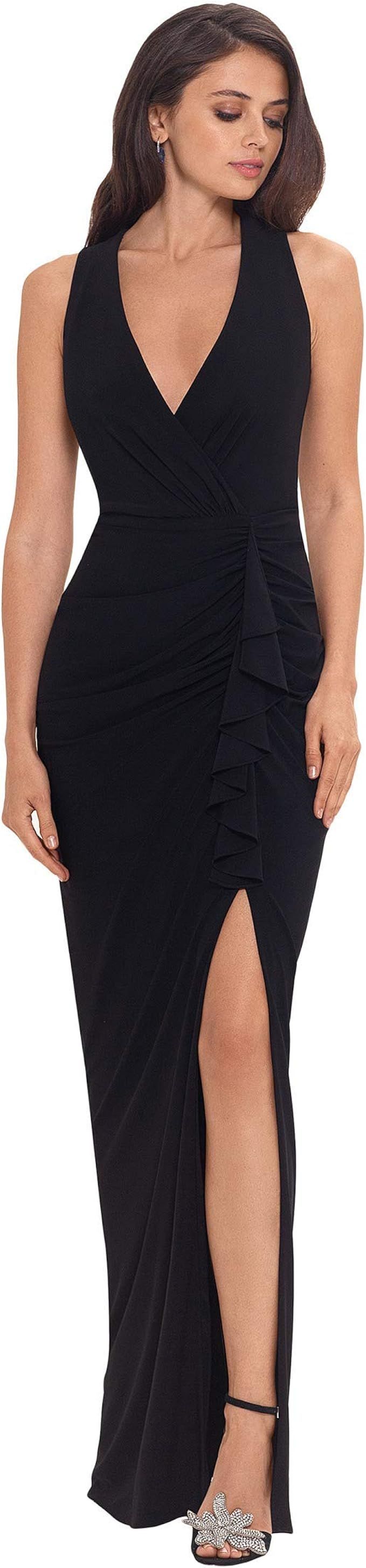 Betsy & Adam Long Jersey V-Neck Gown | Amazon (US)
