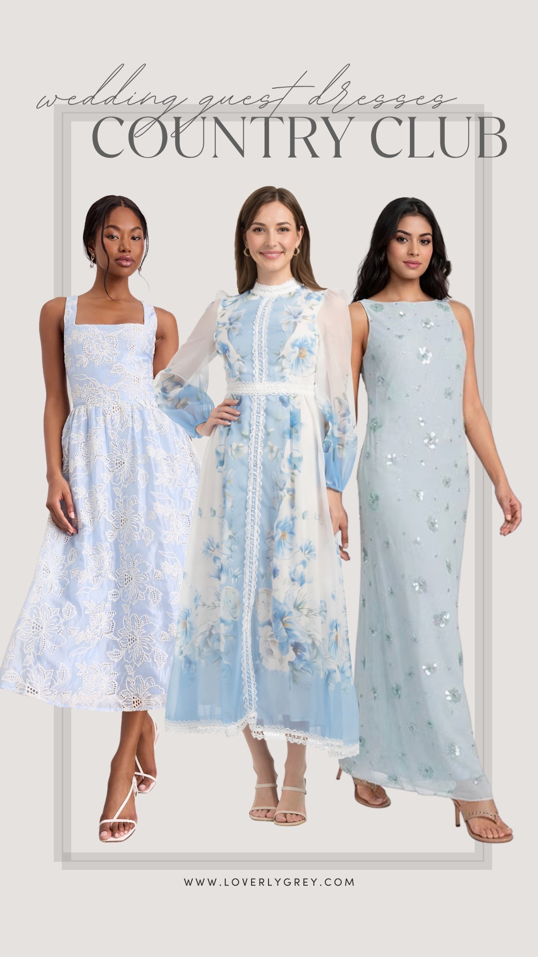 This dusty/light blue color palette is so soft and classy, perfect for a spring/summer country club wedding guest look! You can also rewear these- such timeless styles. 

Loverly grey, wedding guest dress, light blue formal dresses, zimmermann inspired dress, embellished floral maxi  

 #LTKSeasonal #LTKWedding
