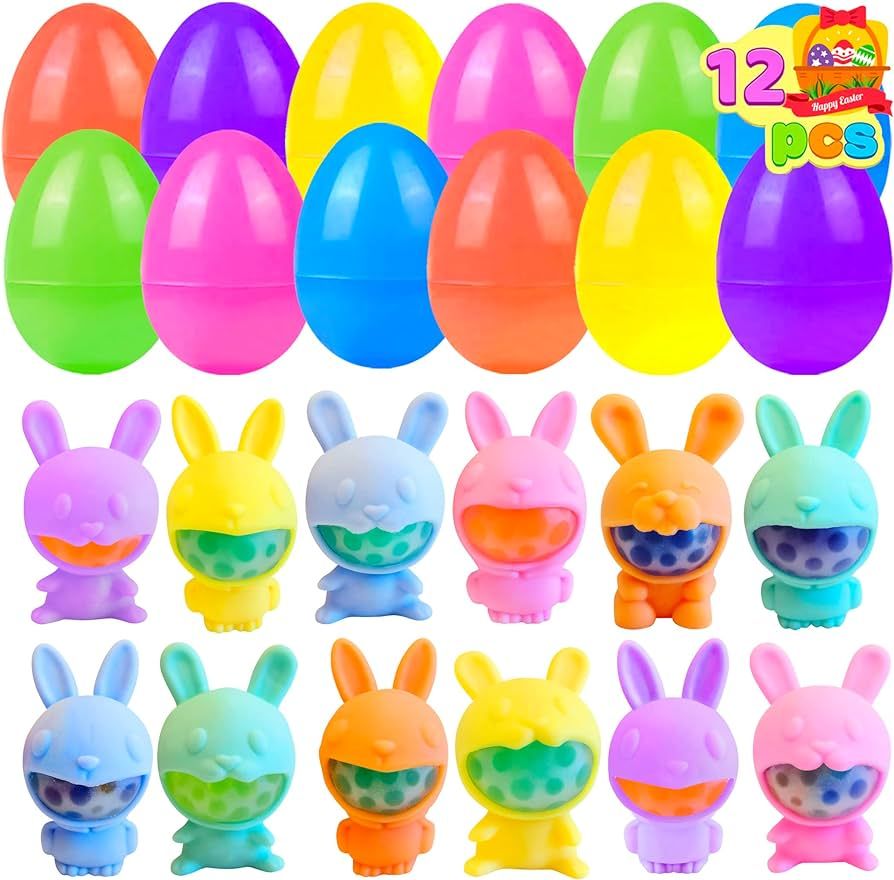 12 Pack Prefilled Easter Eggs with Rabbit Bubbles Squeeze Toys Anti-Anxiety Stress Relief Toys fo... | Amazon (US)