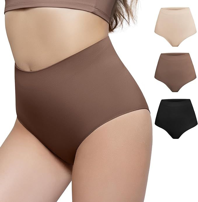 PUMIEY 3 Pack Womens Shapewear Panties Tummy Control Shaper Underwear Mid Waist | Amazon (US)