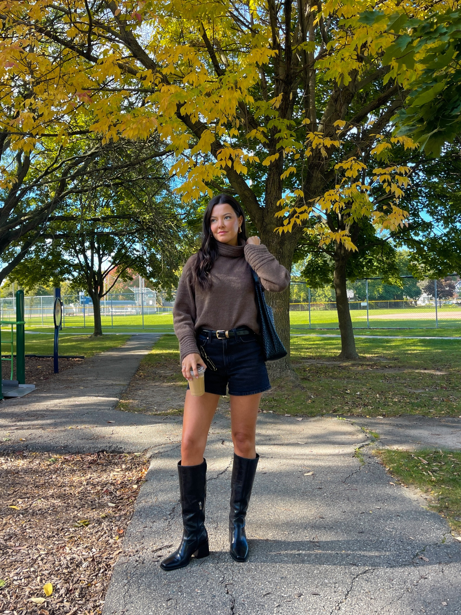 Fall coffee run 🧸🍂☕️ wearing size small in the turtleneck sweater and 25 curve love in the shorts! 

#LTKxPrimeDay #LTKFindsUnder100 #LTKSeasonal