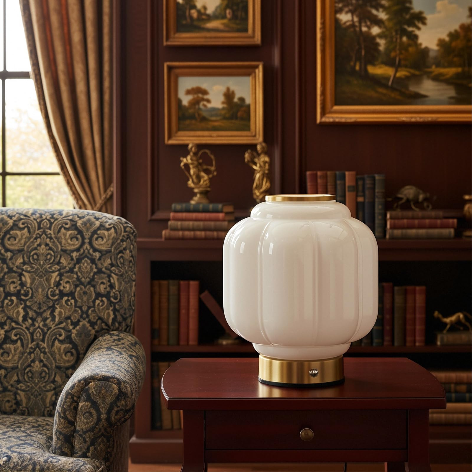 Mushroom Lamp, Cordless Rechargeable Table Lamp with Brass Base & White Glass Shade, 4W Dimmable ... | Amazon (US)