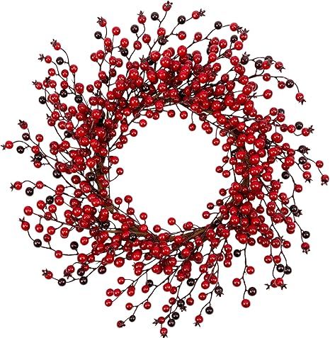 VGIA 18 Inch Christmas Wreath for Front Door Red Berry Wreath Winter Wreath with Red Berry Branch... | Amazon (US)