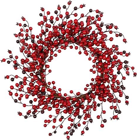 VGIA 18 Inch Christmas Wreath for Front Door Red Berry Wreath Winter Wreath with Red Berry Branch... | Amazon (US)