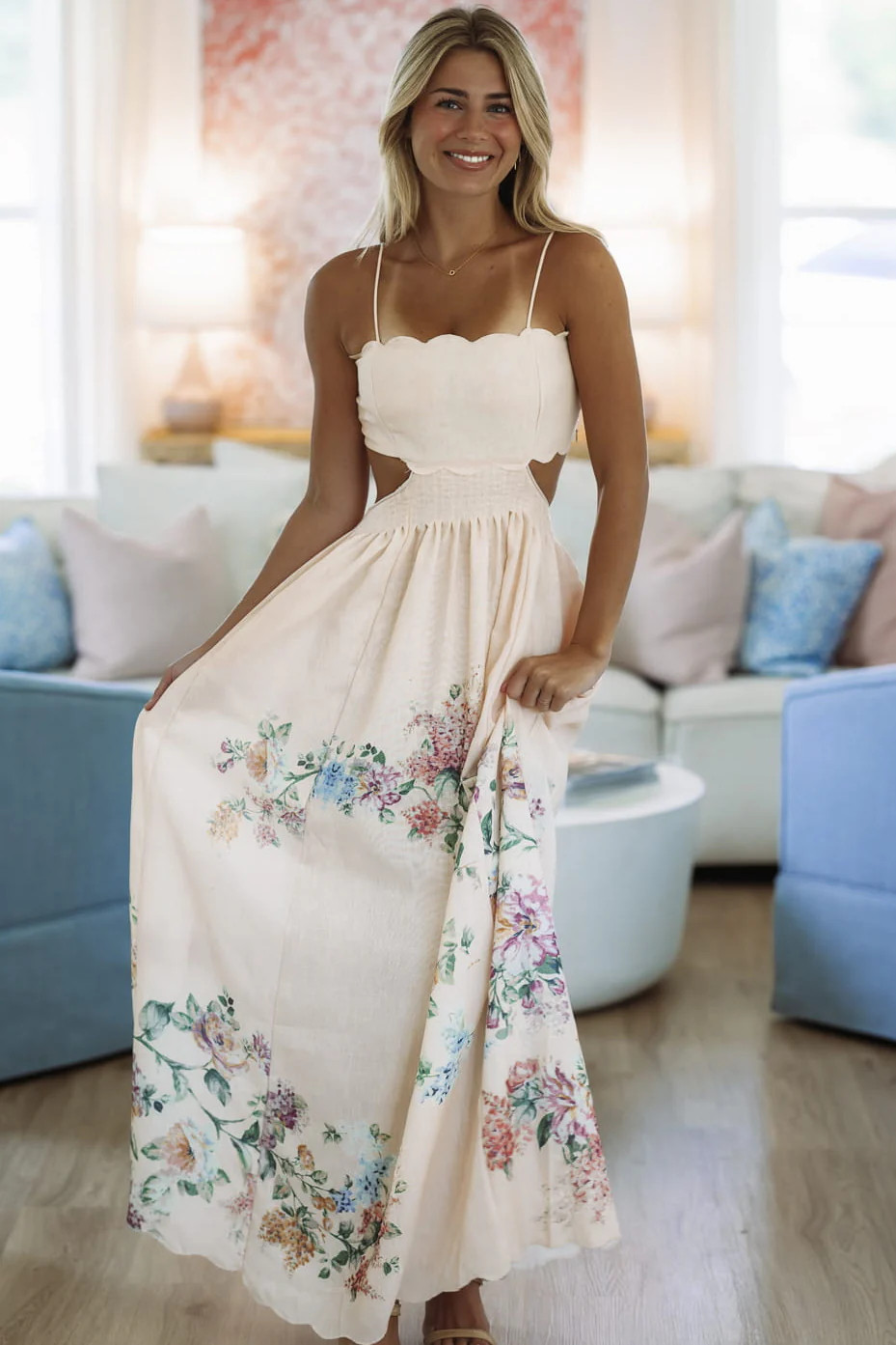 Georgia Peach Maxi Dress - Cream, Purple, Green and Yellow | Hazel and Olive