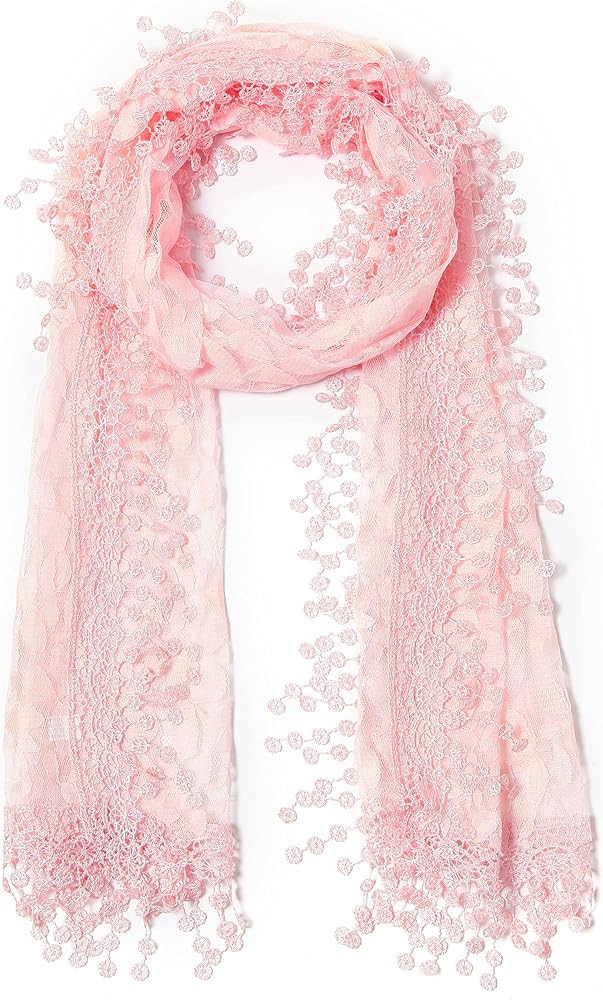 Cindy and Wendy Lightweight Soft Leaf Lace Fringes Scarf shawl for Women | Amazon (US)
