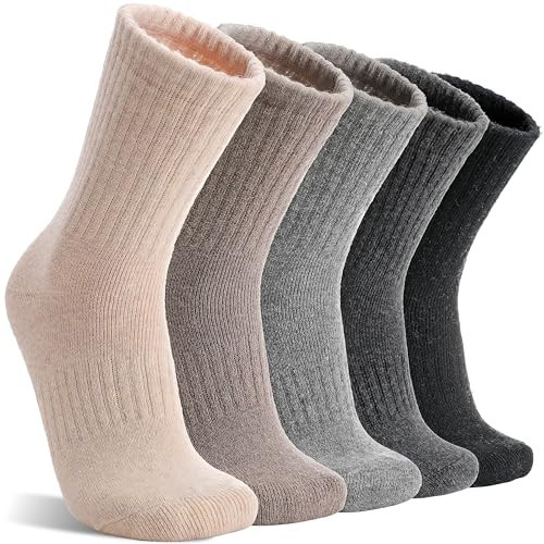 MOGGEI Womens Merino Wool Socks for Hiking Winter Warm Thick Thermal Crew Cozy Cabin Ladies Gift Comfy Boot Work Socks 5 Pairs(Beige/Light Coffee/Grey/Dark Grey/Black(5 Pairs)) | Amazon (US)