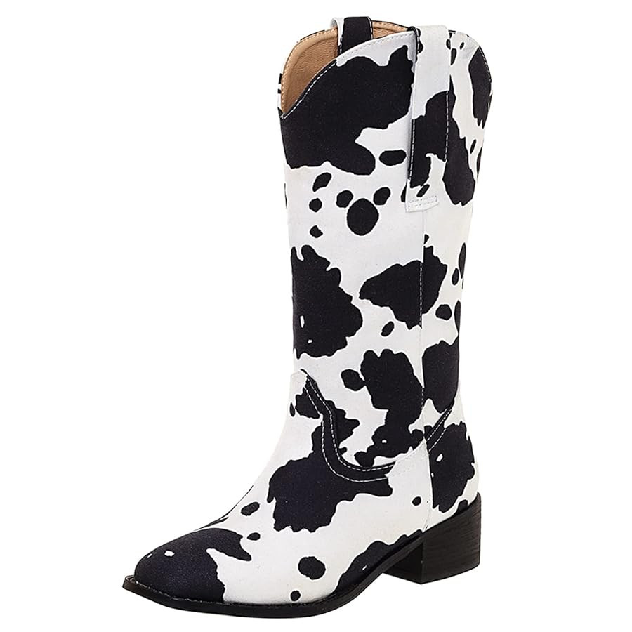 Cozivwaiy Women Mid Calf Cowboy Boots Chunky Heel Half Boot Cow Print Western Boots Plus size (US... | Amazon (US)