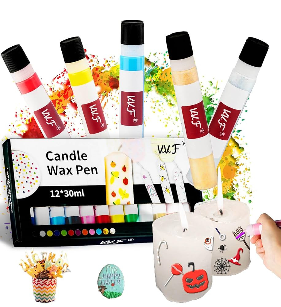 VVF Candle Wax Pen Set – 12 Vibrant Colors with 2 Glitter Pens for Fun DIY Candle Painting, Can... | Amazon (US)