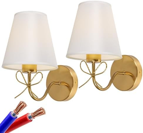 Antique Brass Wall Sconces Set of Two, Bow Sconces Decor Gold Wall Lights Brass Brushed Gold Scon... | Amazon (US)