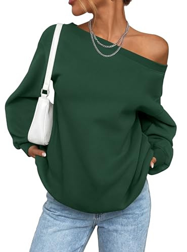 PRETTYGARDEN Womens Off The Shoulder Sweatshirt Loose Fit Dark Green,M | Amazon (US)
