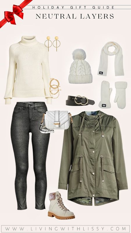 Neutral layers, neutral outfit, polished outfit, #WalmartPartner , fall outfit, turtleneck sweater, cozy sweater, chain bracelet set, bracelet jewelry, circle earrings, cable knit pom beanie, winter knit hat, knit mittens, faux sherpa mittens, ribbed knit scarf, buckle belt, white crossbody handbag, hiker boots, neutral boots, nude boots, anorak jacket
@walmartfashion #WalmartFashion

#LTKshoecrush #LTKstyletip #LTKSeasonal