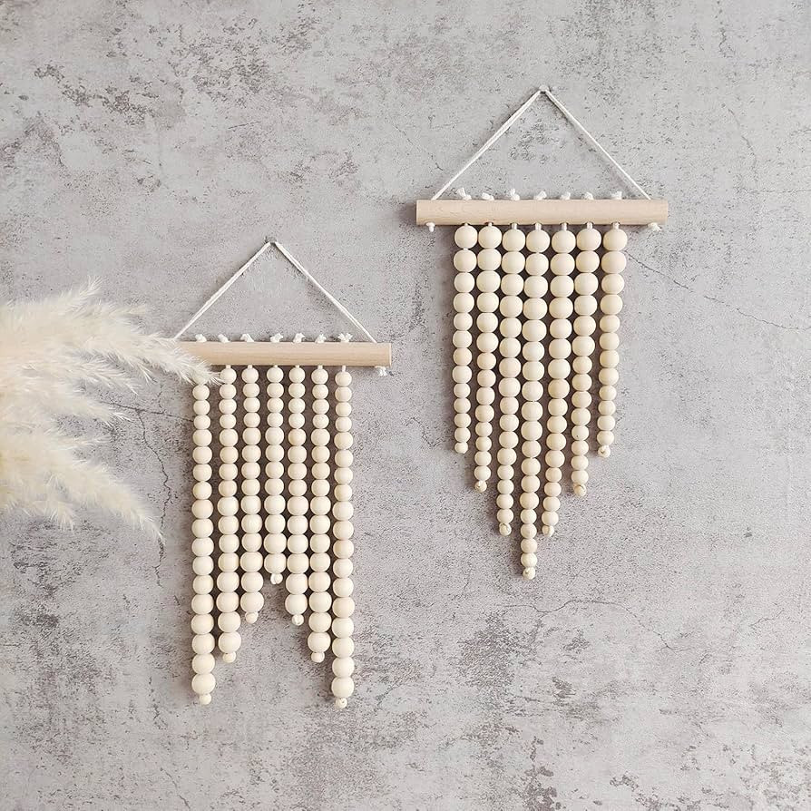YarnieJiajia Wood Beads Nursery Wall Decor 2 Pieces Boho Room Decor For Toddler Girl Boy Room Cla... | Amazon (US)