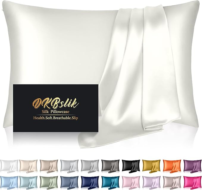 Mulberry Silk Pillow Cases Standard Size, Silk Pillowcase for Hair and Skin, Anti Acne Cooling Sl... | Amazon (US)