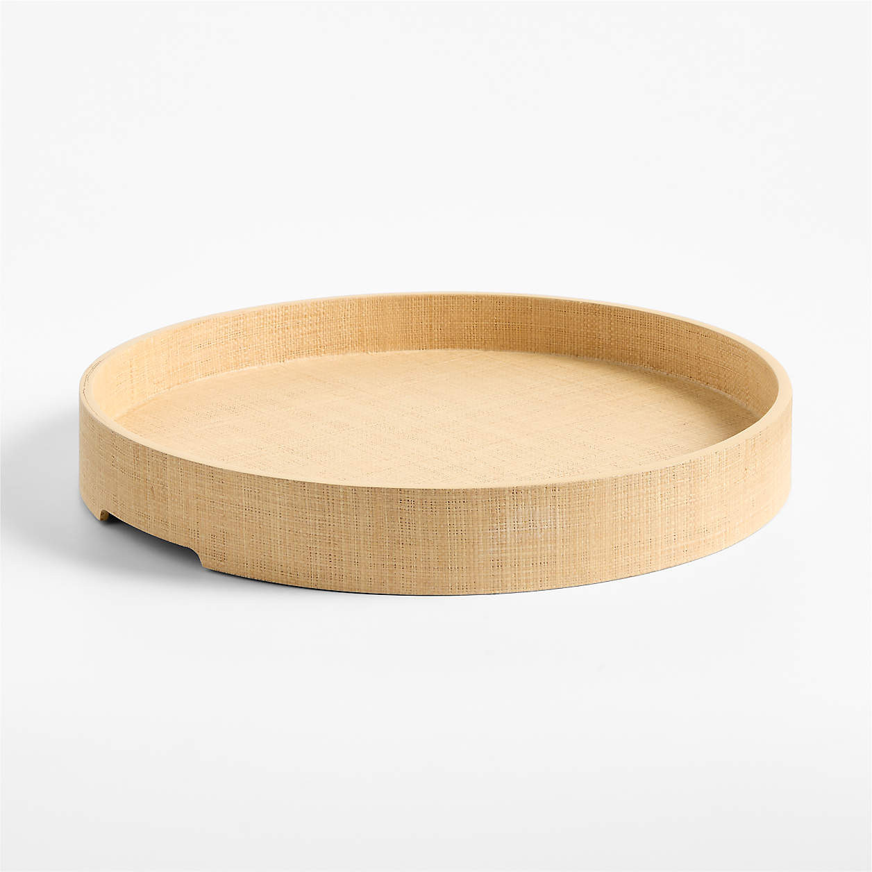 Palmer Round Raffia Tray | Crate & Barrel | Crate & Barrel