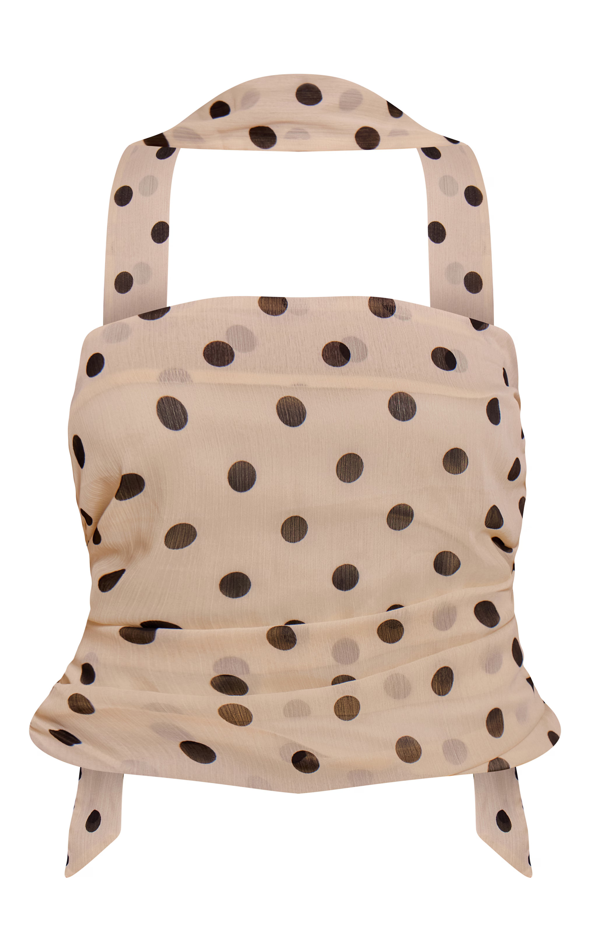 Cream Polka Dot Print Chiffon Bandeau Scarf Detail Top | PrettyLittleThing US