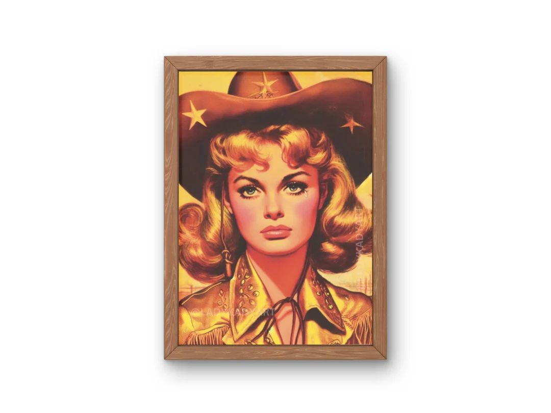 Retro Golden Cowgirl Wall Art, Vintage Cowboy Art, Surreal Western Art Print, Cowgirl Art Print, ... | Etsy (US)