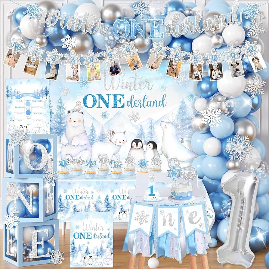 Blue Winter Onederland 1st Birthday Decorations Winter Onederland Birthday Party Supplies Boy Bal... | Amazon (US)