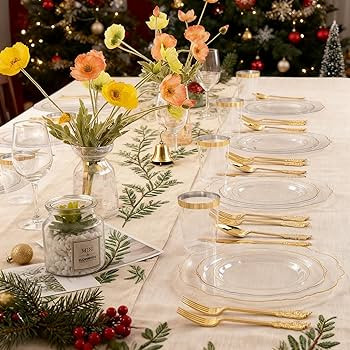 WDF 100pcs Clear Disposable Plastic Plates With Gold Trim - Baroque Clear Gold for Parties or Wed... | Amazon (US)