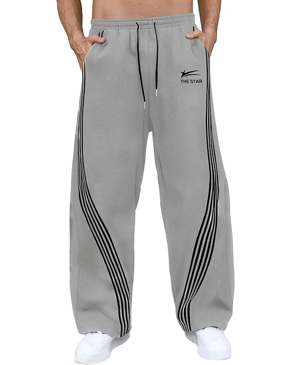 GORGLITTER Men's Baggy Wide Leg Sweatpants Y2K Striped Side Drawstring Waist Barrel Track Pants w... | Amazon (US)