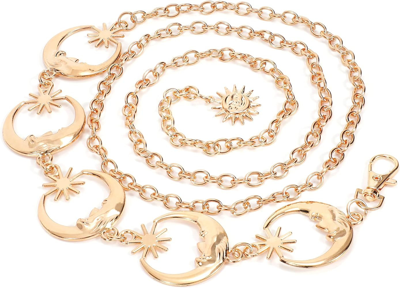 WERFORU Women's Silver Metal Link Moon Star Body Chain Belt Ladies Waist Chain Belt for Jeans Dre... | Amazon (US)